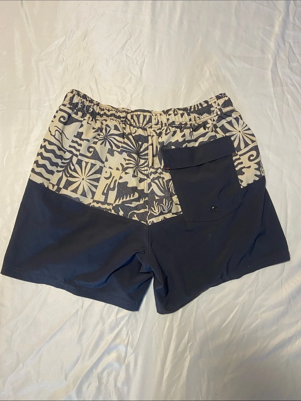 Saxx Men's Navy Swim Trunks with Cream Patterned Waistband